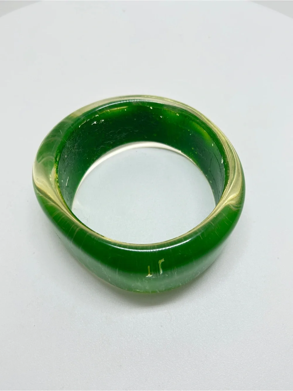 Vintage Green And Silver Asymmetrical Chunky Lucite Bangle Bracelet - Picture 6 of 6